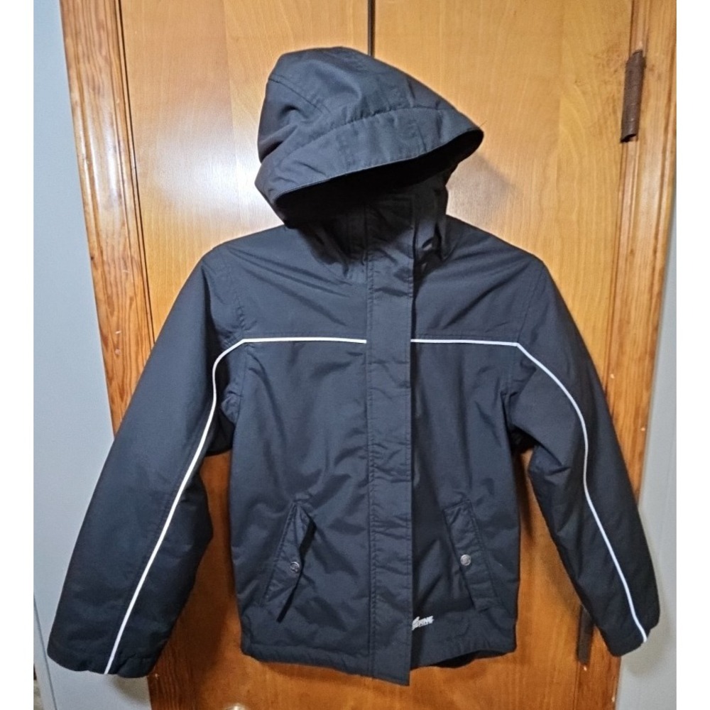 Berne Coastline Black Nylon Hooded Zip Up Fleece Lined Jacket Youth‎ Kids Medium